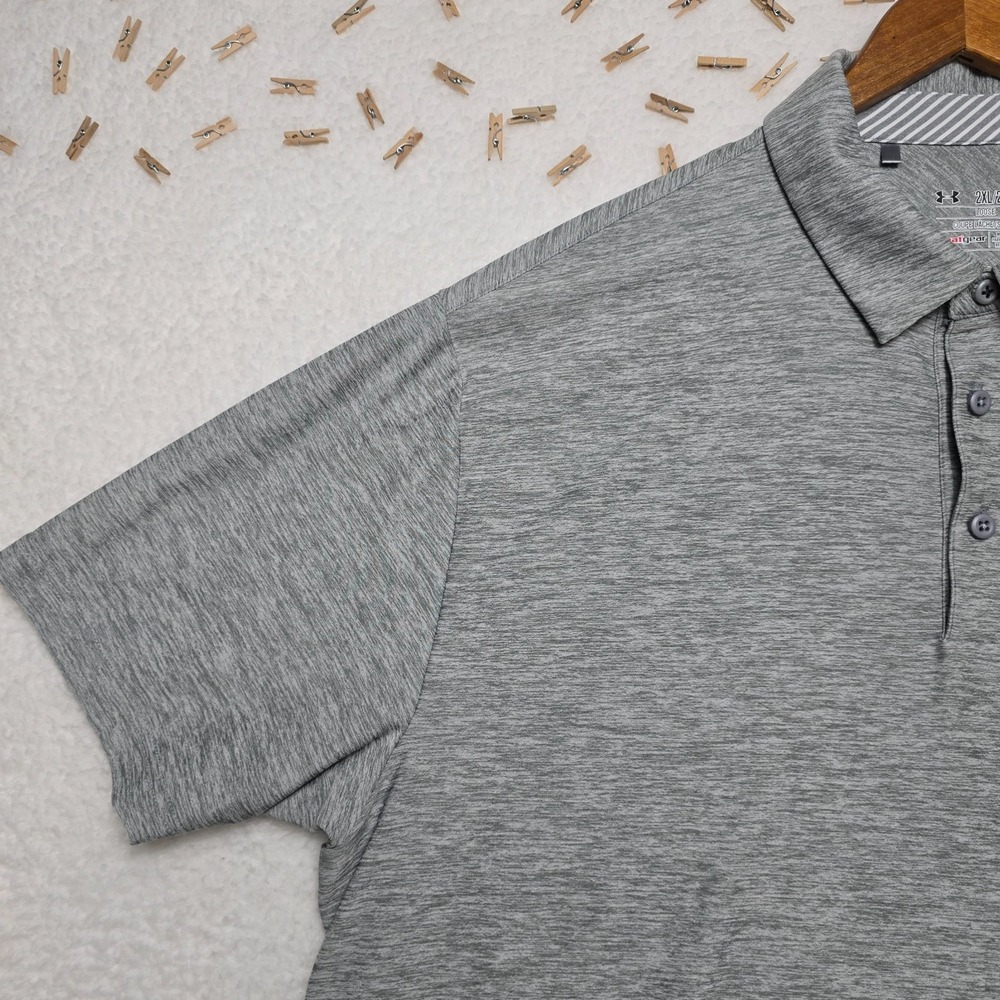 Under Armour Golf Polo Shirt Men's 2XL Loose Gray Short Sleeve Heatgear Tech - Picture 3 of 16